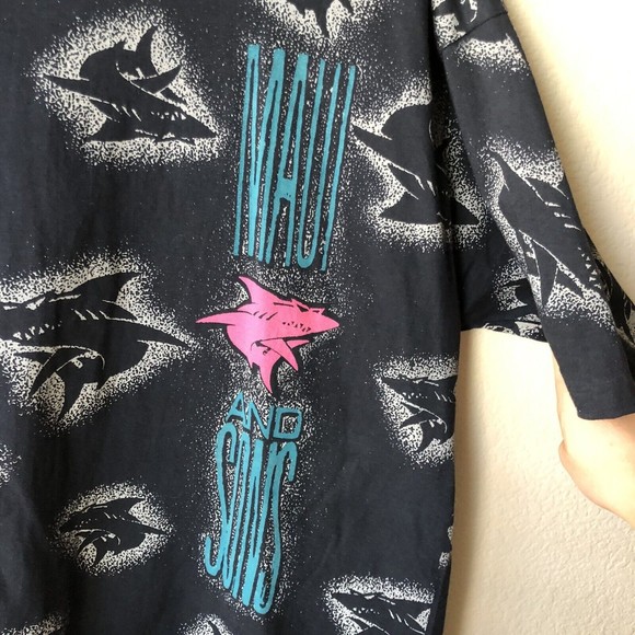 Vintage 90s Maui and Sons Surf Surfing Shark All Over Print T-Shirt Mens Size XL - Picture 3 of 4